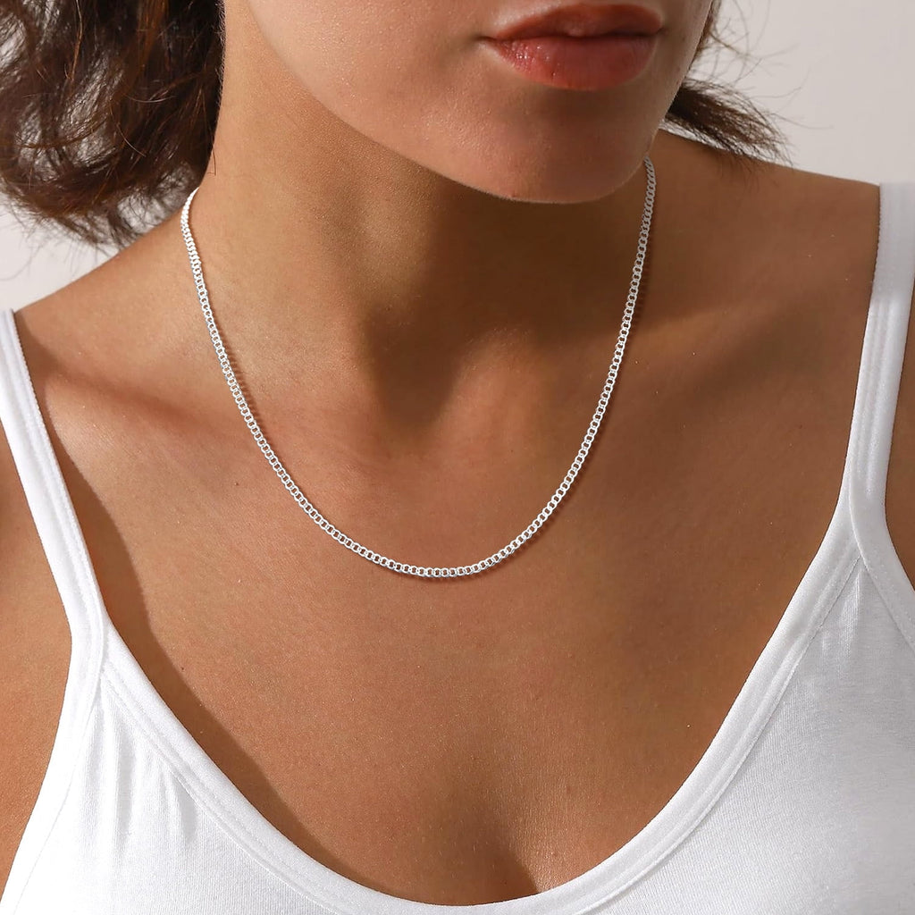 Elegant 3mm Solid 925 Sterling Silver Curb Chain Necklace for Men and Women - Perfect for Every Occasion