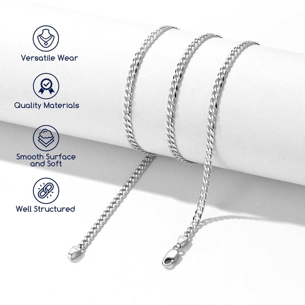 Elegant 3mm Solid 925 Sterling Silver Curb Chain Necklace for Men and Women - Perfect for Every Occasion