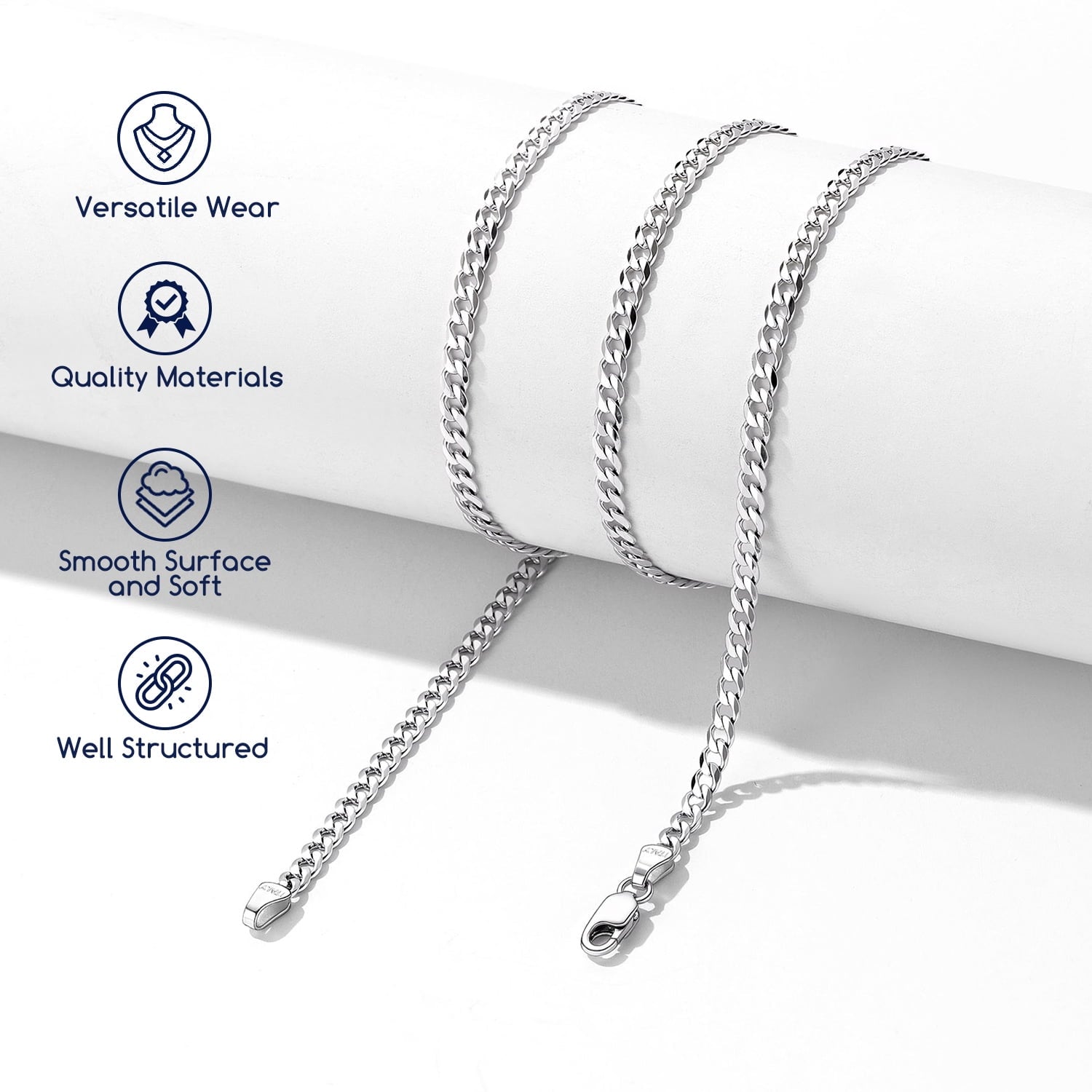 Elegant 3mm Solid 925 Sterling Silver Curb Chain Necklace for Men and Women - Perfect for Every Occasion