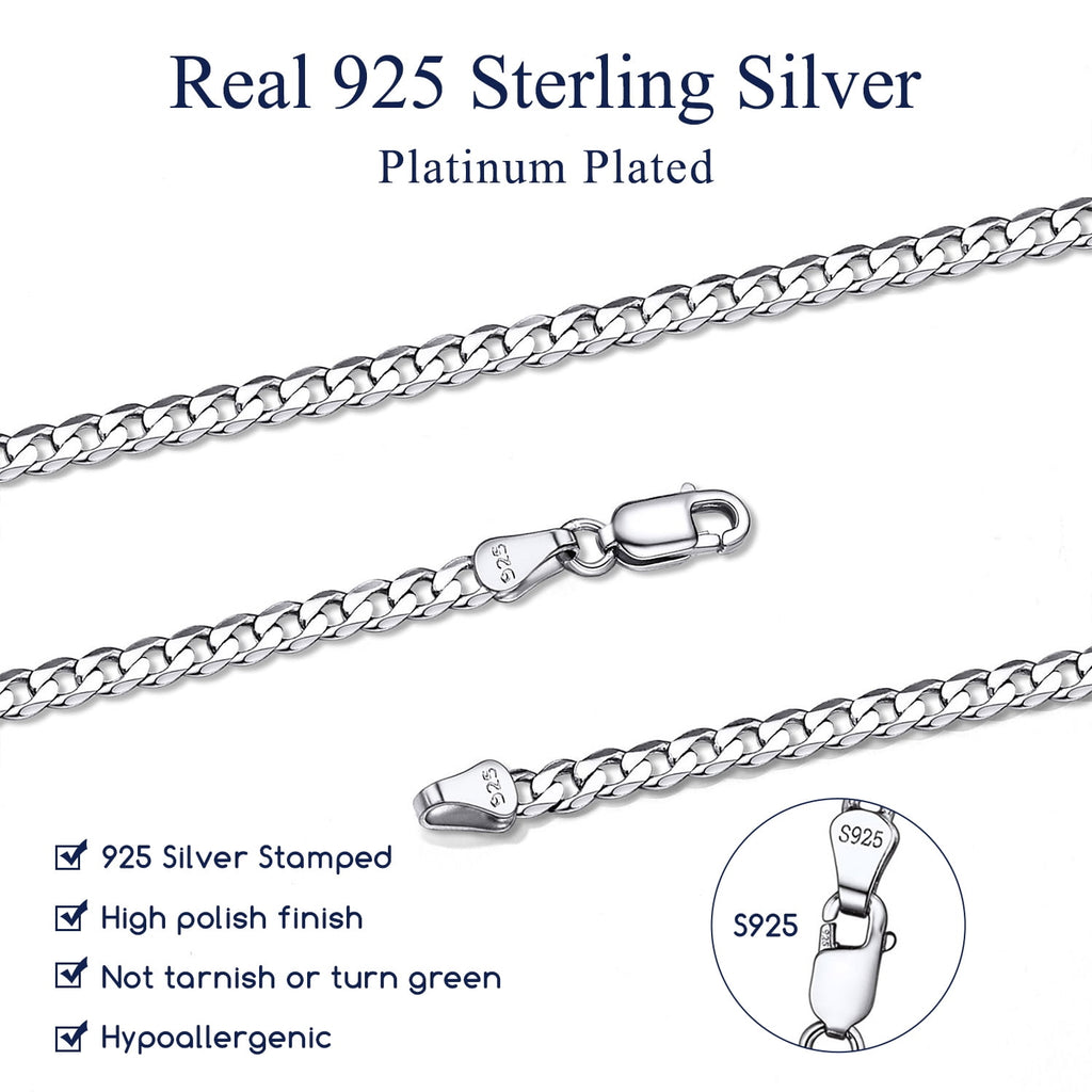 Elegant 3mm Solid 925 Sterling Silver Curb Chain Necklace for Men and Women - Perfect for Every Occasion