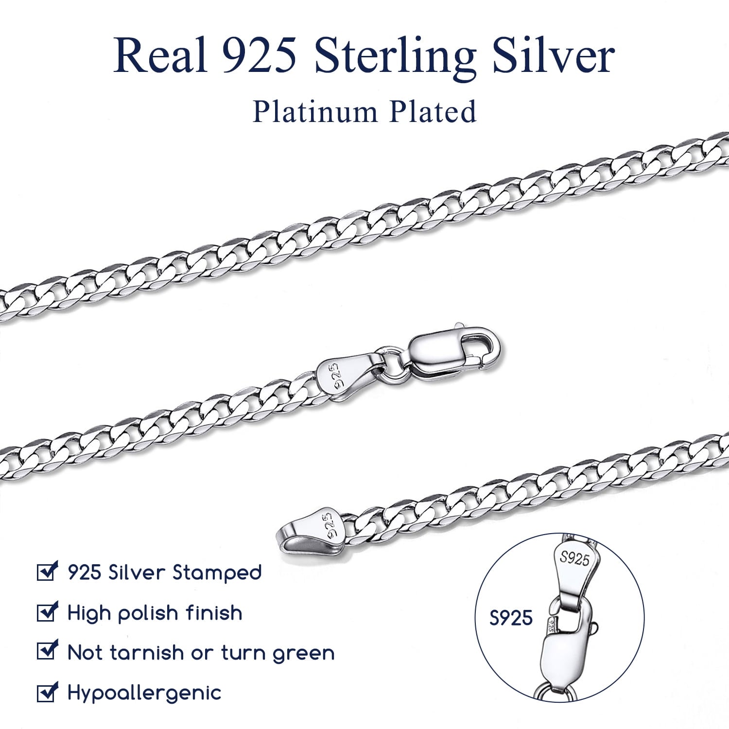 Elegant 3mm Solid 925 Sterling Silver Curb Chain Necklace for Men and Women - Perfect for Every Occasion